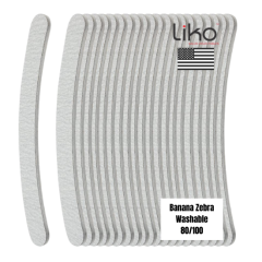 Liko Nail Files Banana Zebra 80/100, 50ct Premium Washable