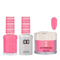 DND Dip Gel Polish Set #454 Fiery Flamingo, 3pc Bundle Trio