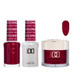 DND Dip Gel Polish Set #632 Lady In Red, 3pc Bundle Trio