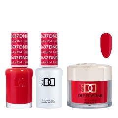 DND Dip Gel Polish Set #637 Lucky Red, 3pc Bundle Trio