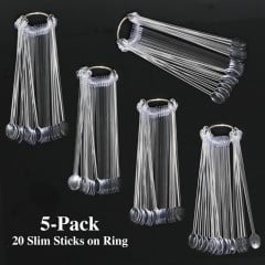 5-Pack of 20 Slim Sticks on Ring 100 Tips Clear