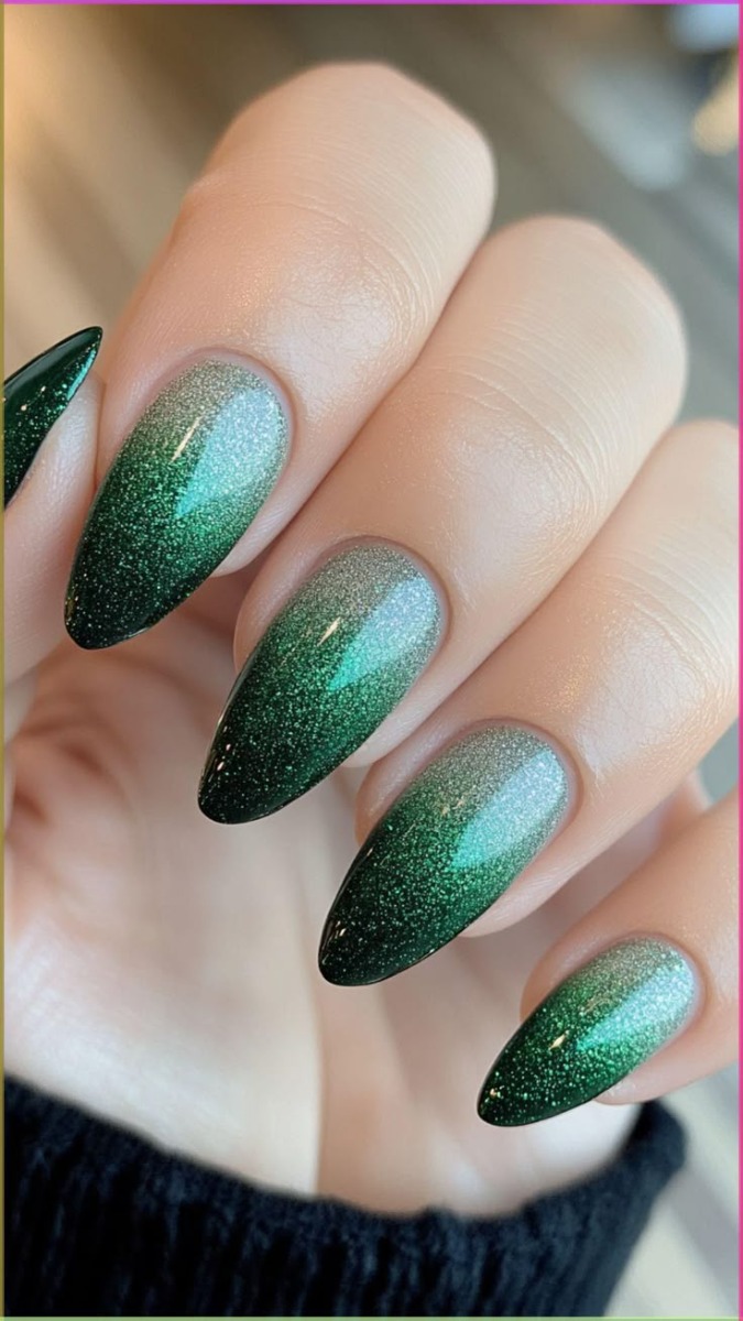  green with silver ombre nail art